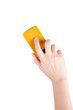 © TuTheLens - Close up of hand holding whiteboard eraser isolated on white background with copy space