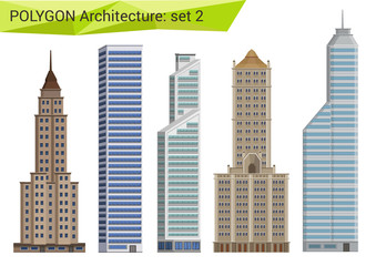 polygonal style skyscrapers set. city design elements.