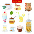Hot beverages vector icon set. Coffee, tea, cappuccino, honey.