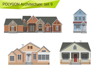 Polygon style residential houses & buildings set. City suburbs.