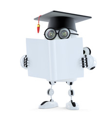 Poster - Student robot with blank book. Isolated. Contains clipping path