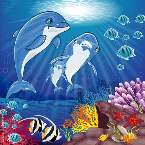 Plakat na zamówienie Dolphins on the bottom of the sea