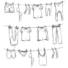 Vector Sketch Of Laundry On A Rope
