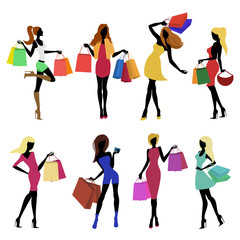 Canvas Print - Shopping girl silhouettes