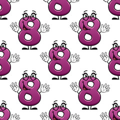 Poster - Cute happy waving number 8 seamless pattern