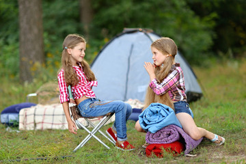 Wall Mural - portrait of girlfriends summer camp