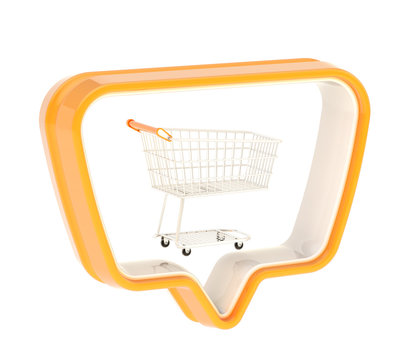Shopping cart in a text bubble isolated
