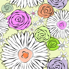 Sticker - Vector flowers background Seamless pattern