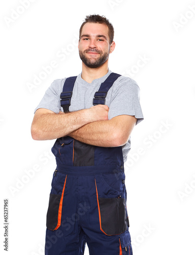 Fotografie, Obraz Portrait of smiling worker in blue uniform