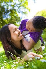 Wall Mural - Mother and son smiling outdoors