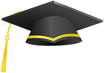 Academy graduation hat with tassel isolated on white