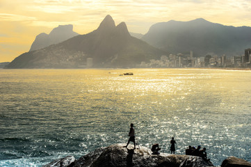 Fototapete - Sunset at Copacabana beach, Rio de Janairo, Brazil