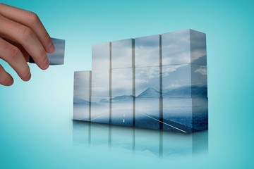 Poster - Composite image of hand building wall