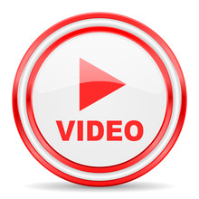 Video Red White Glossy Web Icon