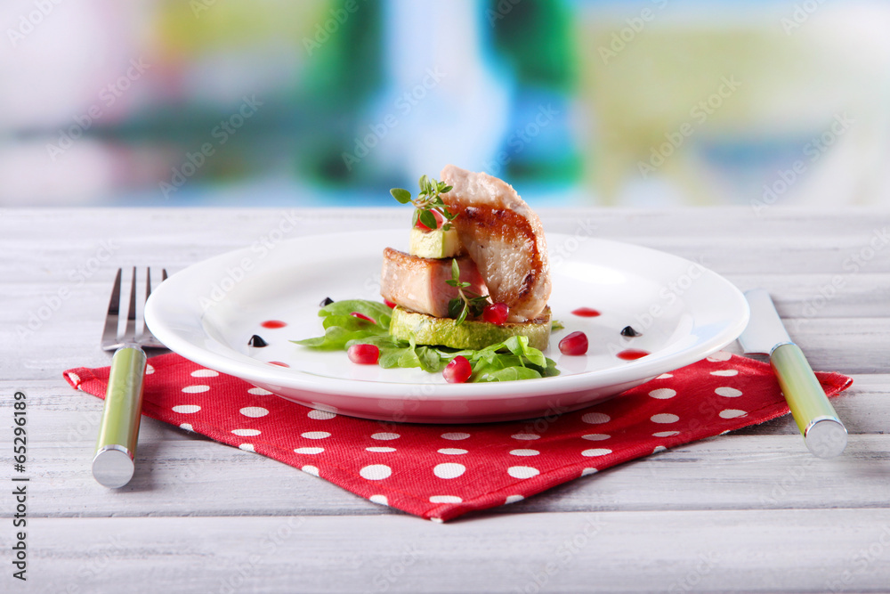 Grilled steak, grilled vegetables and arugula