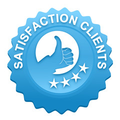 Poster - satisfaction clients sur bouton web denté bleu
