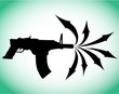 Submachine gun vector silhouette with arrows shots big bang