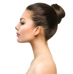 Wall Mural - beautiful profile face of young woman with clean fresh skin