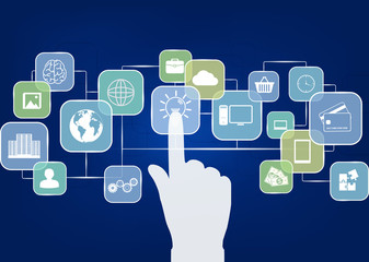 Poster - Flow Business icons with interaction hand.