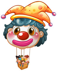 Poster - A big clown balloon with kids in the big basket