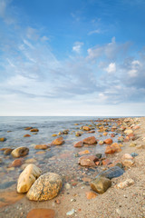 Canvas Print - Landscape with stones in the ocean. Baltic Sea coast, Poland.