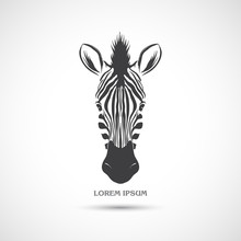 Label With The Head Of A Zebra. Vector.