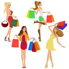 Wall Mural - Shopping girl silhouettes