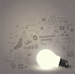 Bulb and Business strategy on vintage tone background, vector il