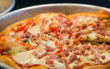 Wall Mural - Ham and Vegetable Pizza in Pan