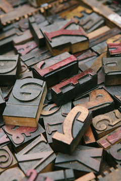 Old wood letterpress letters background