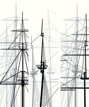 Vertical Vector Banners Of Ship's Masts And Sailyards.