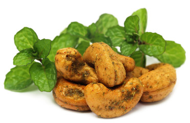 Sticker - Cashew nuts with green mint leaves