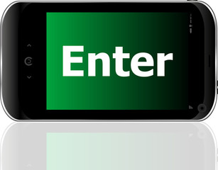 Poster - Web development concept: smartphone with word enter on display