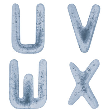 Letters U, V, W, and X in ice