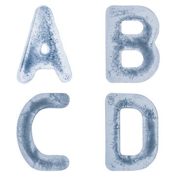 Letters A,B,C and D in ice