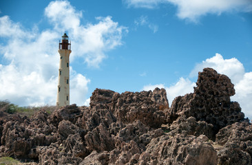 california lighthouse landmark on aruba caribbean