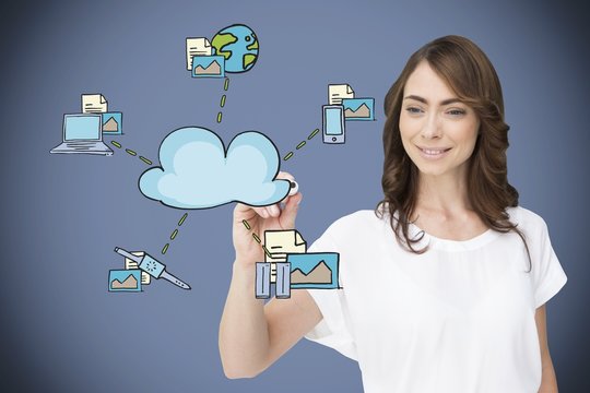 Composite image of businesswoman writing graphic