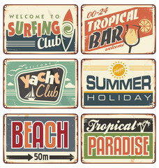 Summer holiday vintage sign boards collection