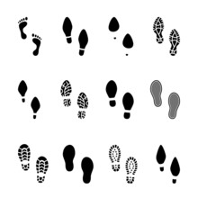 Set Of Footprints And Shoeprints Icons