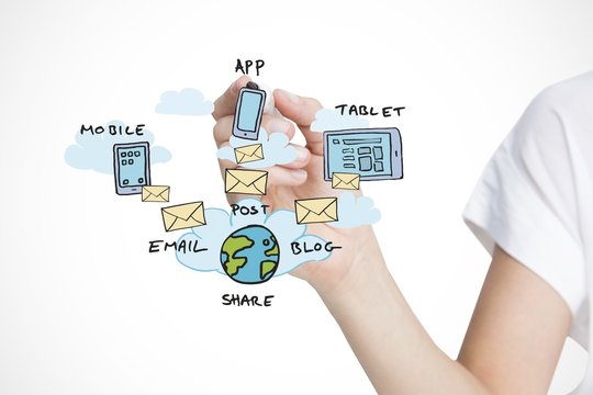 Composite image of businesswoman writing