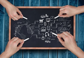 Poster - Composite image of multiple hands drawing brainstorm with chalk
