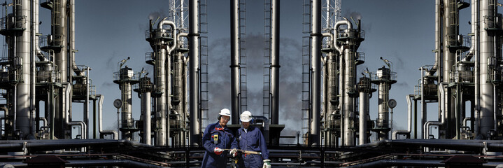 Wall Mural - oil and gas power industry panormaic view with people