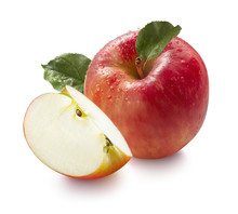 Red Wet Honey Crunch Apple And Quarter Isolated On White Backgro