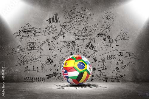 Fototapeta na wymiar 3D football soccer ball with nations teams flags