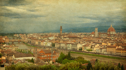 Poster - Florence skyline city, Tuscany, Italy.  Added paper texture