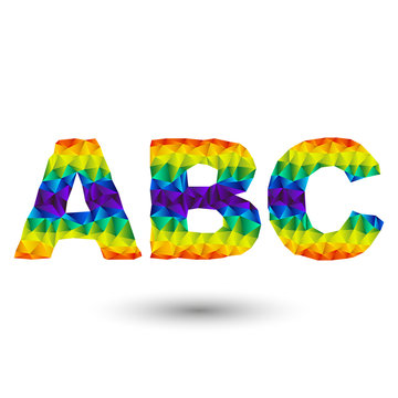 rainbow vector alphabet font in triangular design - a, bee, cee
