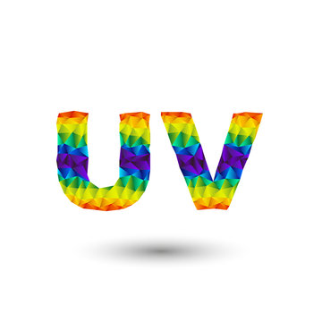 rainbow vector alphabet font in triangular design - u, vee
