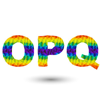 rainbow vector alphabet font in triangular design - o, pee, cue