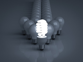 Leinwandbilder - Leadership concept glowing Eco energy saving light bulb leads
