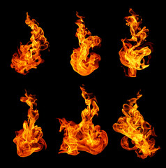 Wall Mural - Fire flames collection isolated on black background